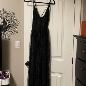 Long black V-neck dress